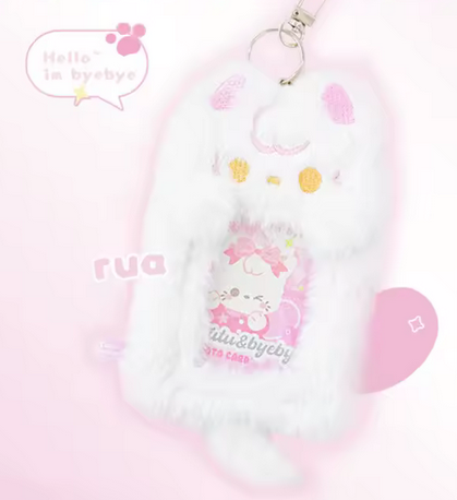 Toploader Peluche Chat – Porte Photocard Kawaii (Rose ou Gris)
