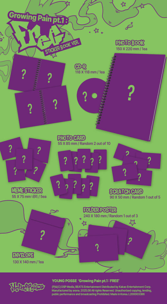 YOUNG POSSE - Growing Pain pt.1 : FREE (Sticker Book Ver.) - EP Album