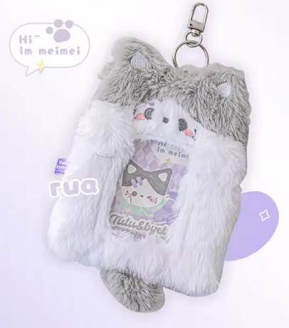 Toploader Peluche Chat – Porte Photocard Kawaii (Rose ou Gris)