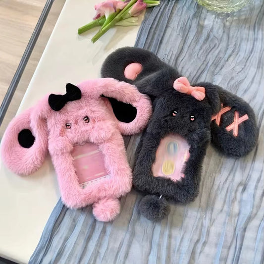 Toploader Peluche Lapin – Porte Photocard Kawaii (Gris-Noir / Mauve-Rose / Blanc & Mauve)